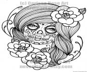 sexy woman sugar skull flowers