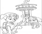 paw patrol skye and zuma behind a tower