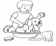 boy bathing his dog 3586