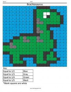 Brachiosaurus common core coloring fractions decimal percent pixel art