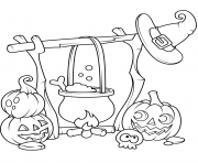 jack o lanterns and a boiling cauldron halloween