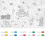 color by numbers with calculation submarine in the underwater world color by number