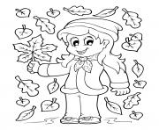 fall autumn girl in falling leaves