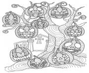 Printable pumpkins tree halloween adult coloring pages