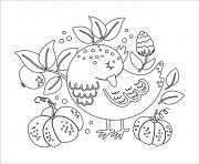 cute sleeping bird pumpkins autumn fall season linear art woodland animal