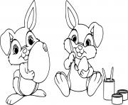 Two Bunnies Drawing Easter Eggs